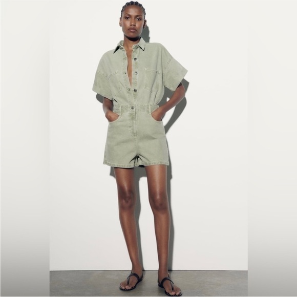 Zara Pants - Zara Denim Short Green Jumpsuit